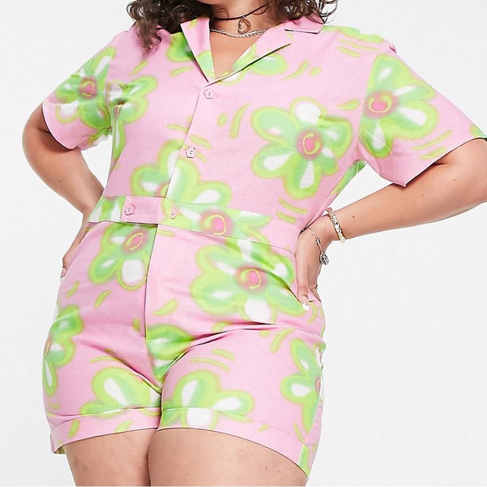 COLLUSION (ASOS) BUTTON DOWN FLORAL ROMPER SIZE PLUS 18 US